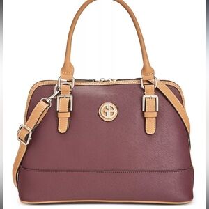 GIANI BERNINI Safiano Dome Satchel, Dark Brown and Tan, includes adjst. Strap